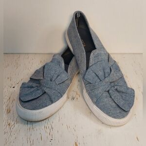 Nautica Blue Canvas Twist Bow Slip-on Loafers Size 10 Shoes Casual Preppy Resort